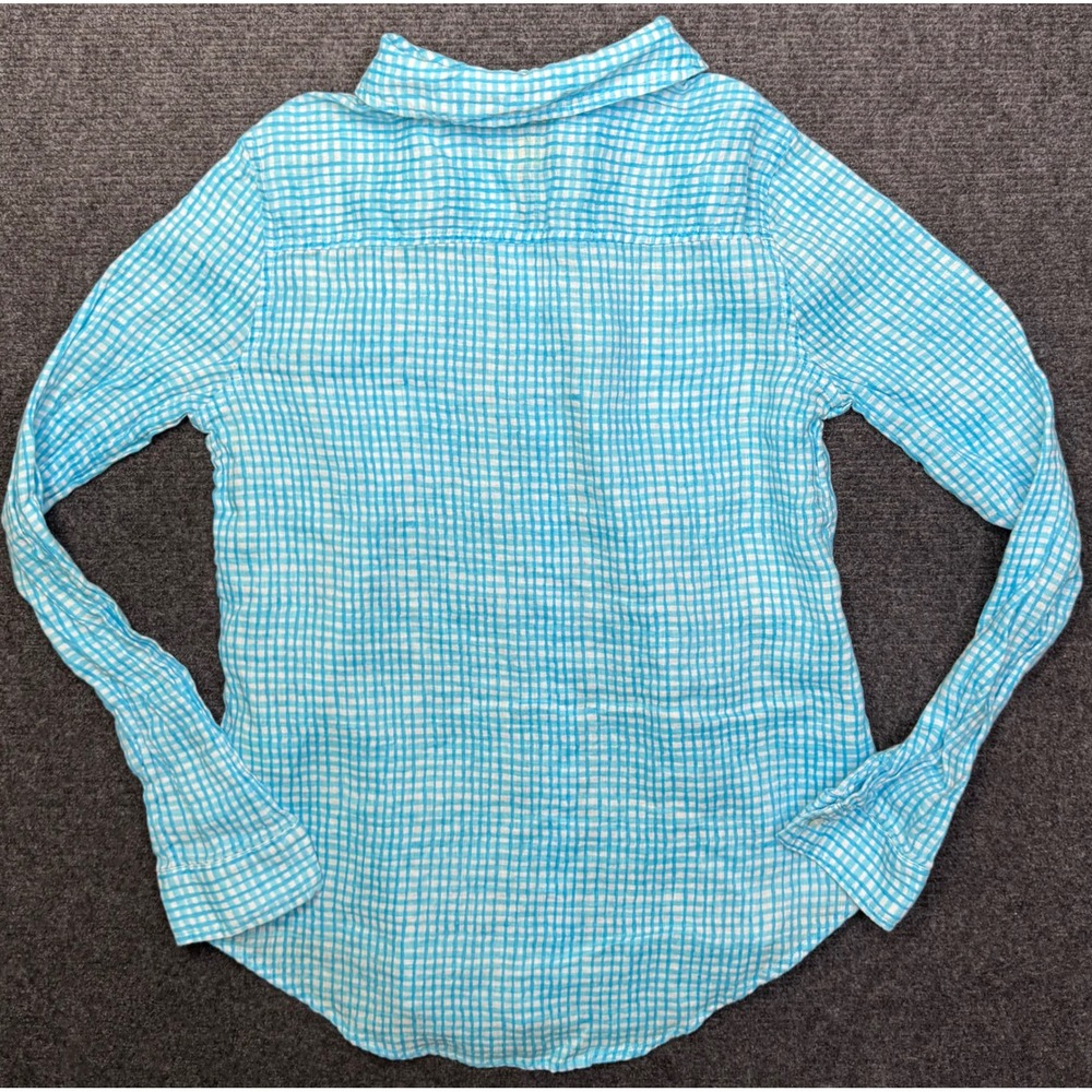 Lilly Pulitzer Sea View Linen Button Down Top Womens XXS Gingham Plaid Blue - Picture 5 of 7